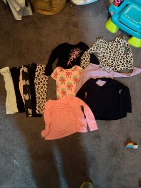 Girls Mixed Lot of Long Sleeve Tops and Leggings - Pink, Black, Leopard